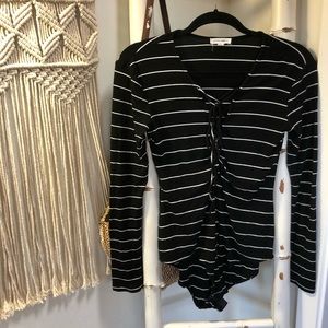 striped tie up body suit!